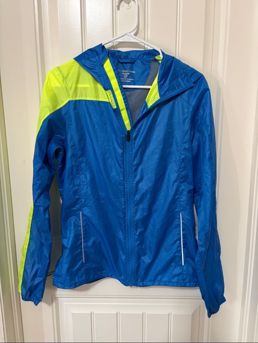 Brooks Nightlife LSD Lite Blue Green Running Nylon Zip Hooded Packable Jacket